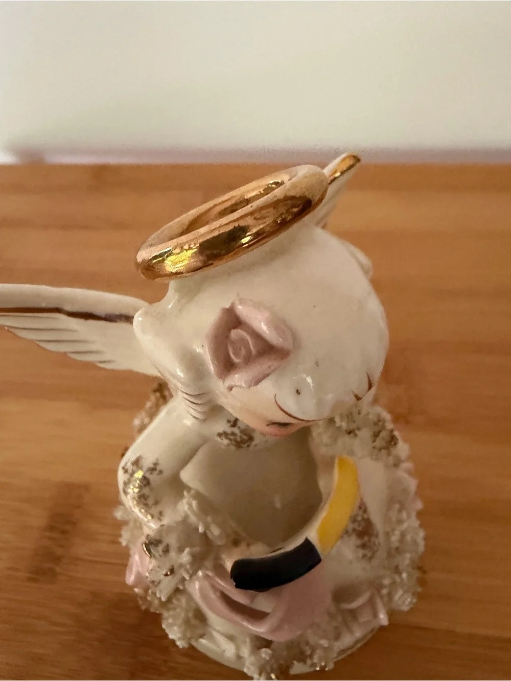 Vintage Napco October Angel Figurine. White & Pink Made in Japan MCM 50s